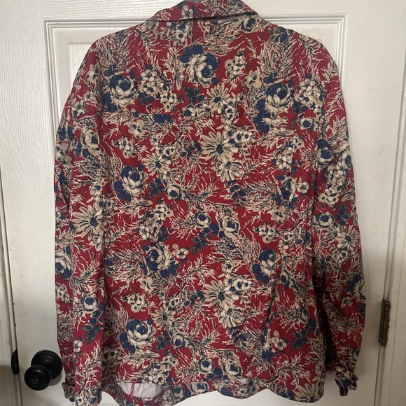 Appleseeds  Lightweight Jacket Red Floral Paisley Buttons Collared Pockets 24W - Picture 3 of 4